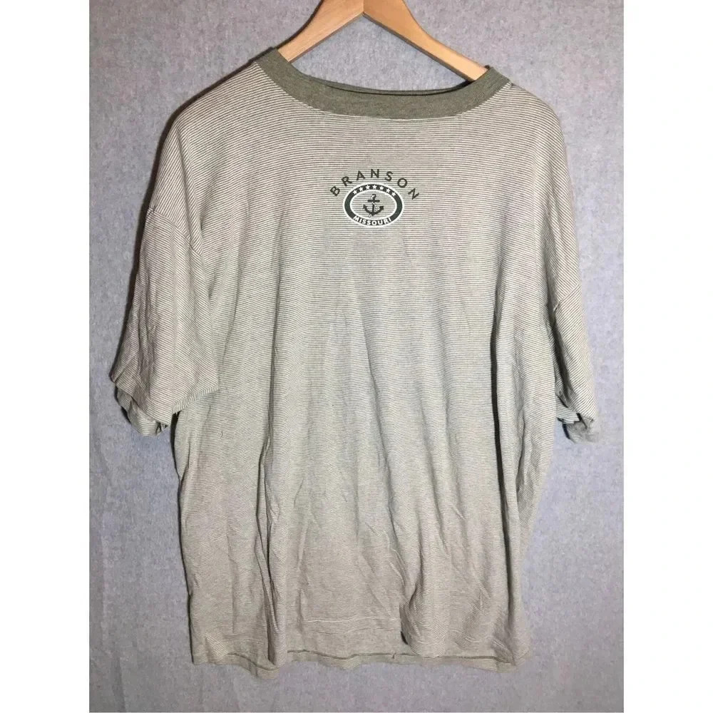 Mens Prairie Mountain Shirt Tee Branson Missouri Stripes Green White Tourist
